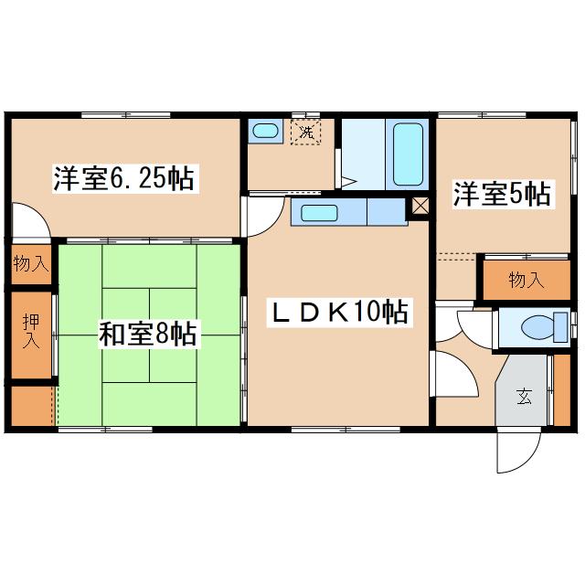千美ハイツ(3LDK/1階)の間取り写真