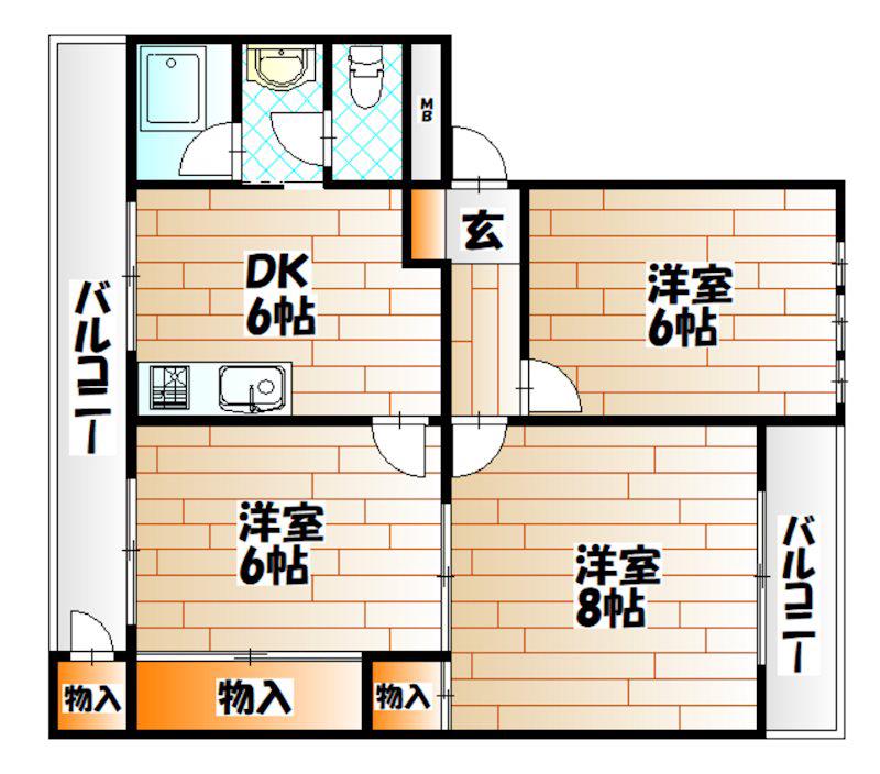 井堀南団地3棟(3DK/5階)の間取り写真