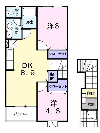 ル・シエルI(2DK/2階)の間取り写真