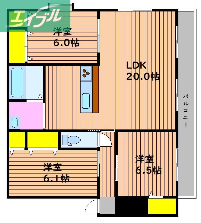 ベンビレッジ平田西公園(3LDK/3階)の間取り写真