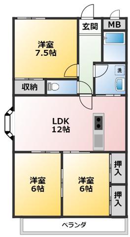 リアン久米(3LDK/3階)の間取り写真