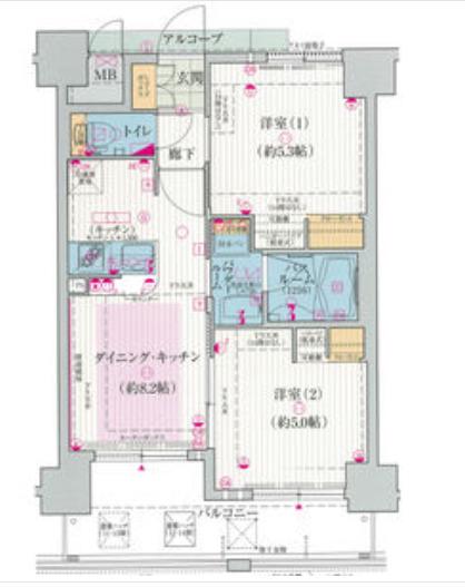 エステムプラザ大阪城パークフロント(2DK/12階)の間取り写真