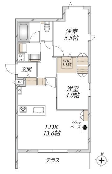 グラン レーヴ(2LDK/1階)の間取り写真