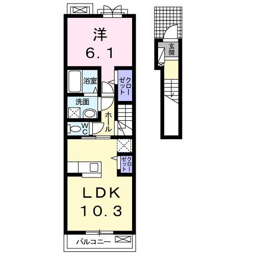 ソレイユ(1LDK/2階)の間取り写真