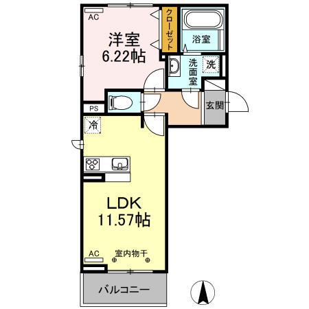 パークウエスト上別府 A棟(1LDK/3階)の間取り写真