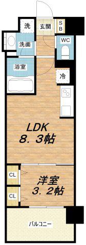アーバネックス新町II(1LDK/4階)の間取り写真