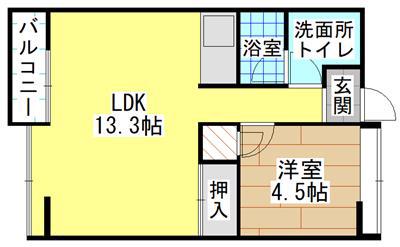 MOON中原東(1LDK/1階)の間取り写真