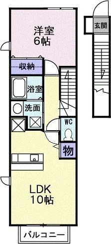 ジェントリー下条 B棟(1LDK/2階)の間取り写真