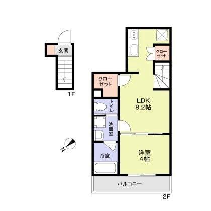 WOODCREST沼袋RESIDENCE(1LDK/2階)の間取り写真