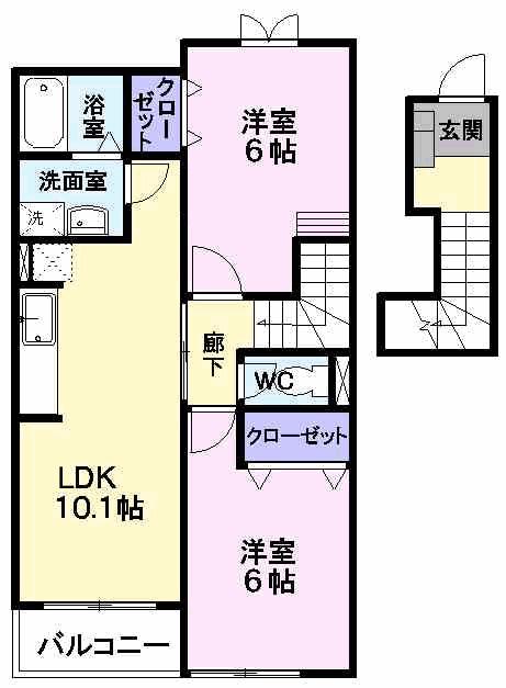サン・ヴァンカン C(2LDK/2階)の間取り写真