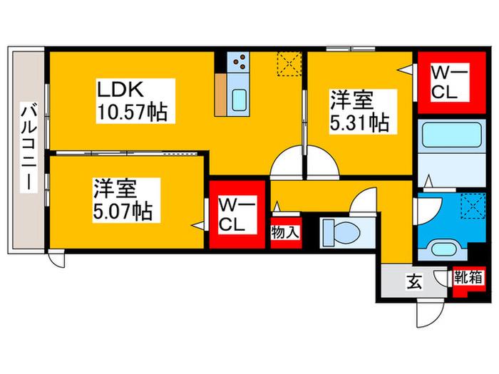 ラ・メゾン狭山(2LDK/2階)の間取り写真