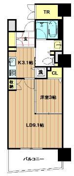 ロイヤルパークス桃坂(1LDK/8階)の間取り写真