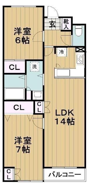 ヒルサイドコート(2LDK/2階)の間取り写真