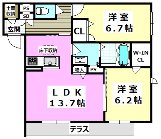 GRANDEUR F(2LDK/1階)の間取り写真