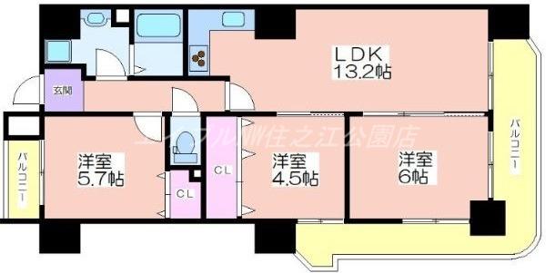 クリア・クレセント住之江(3LDK/11階)の間取り写真