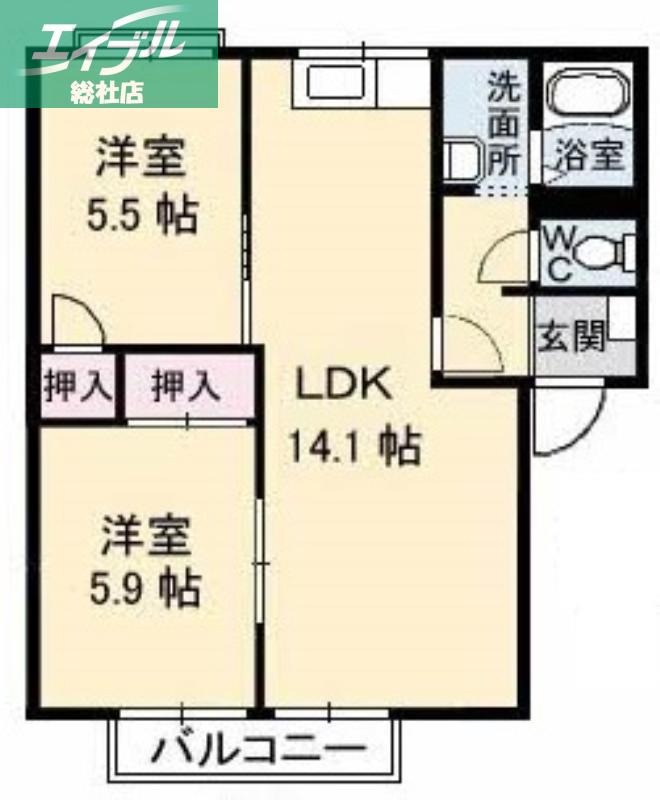 エトアール板谷A棟(2LDK/1階)の間取り写真