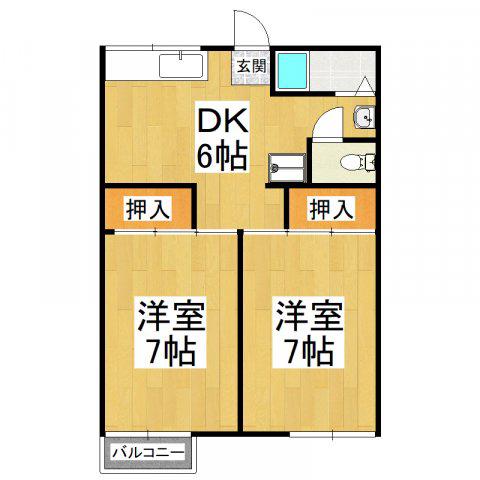 楠本ハイツ(2DK/2階)の間取り写真
