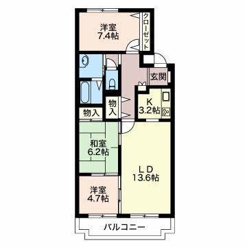 三渓ヒルズ C棟(3LDK/1階)の間取り写真