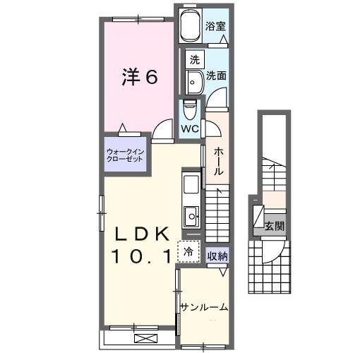モデルノII(1LDK/2階)の間取り写真