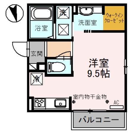 SHION A棟(ワンルーム/2階)の間取り写真