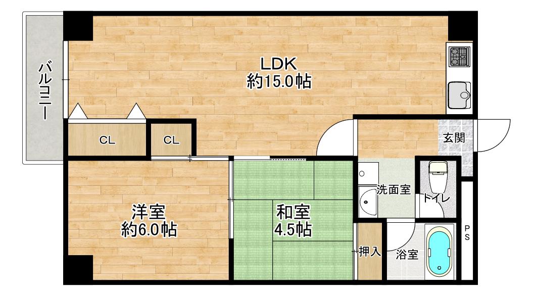 南千里ローズヴィラ(2LDK/2階)の間取り写真