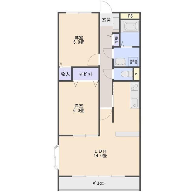 生形マンション(2LDK/2階)の間取り写真