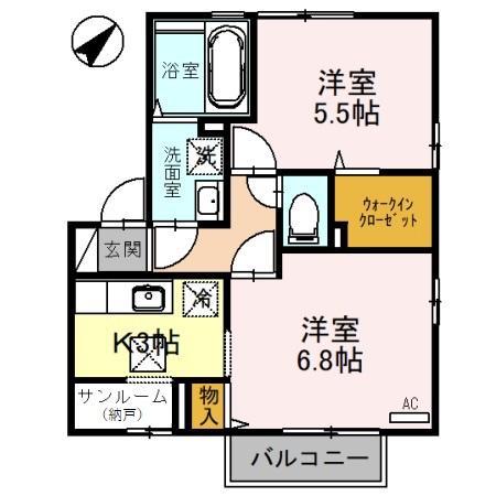 ソレル B(2K/1階)の間取り写真