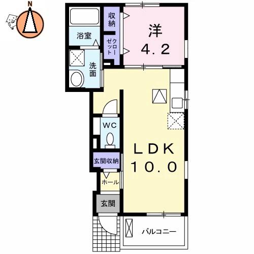 ラ・ドゥサーI(1LDK/1階)の間取り写真