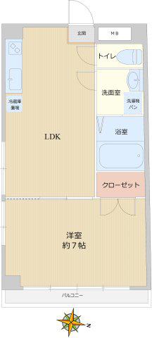 荻野ビル(1LDK/6階)の間取り写真
