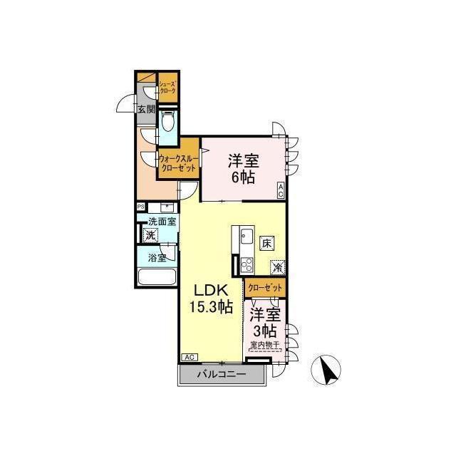 D-INVEST陣場 A(2LDK/1階)の間取り写真