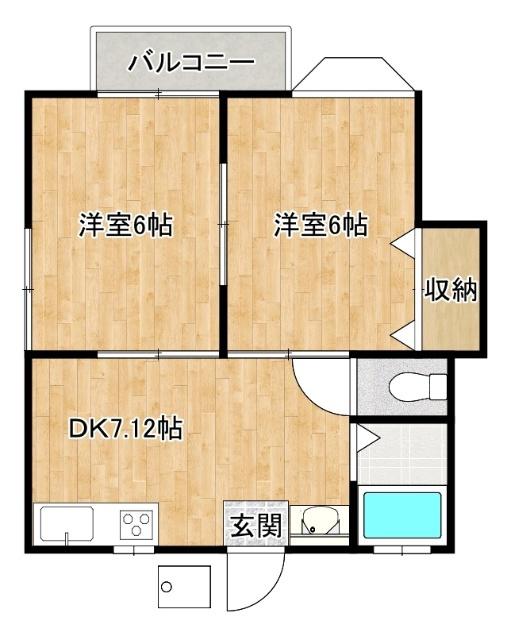 ファーストインハピネス(2DK/2階)の間取り写真