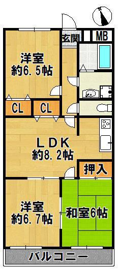 リバーコート三田(3LDK/4階)の間取り写真