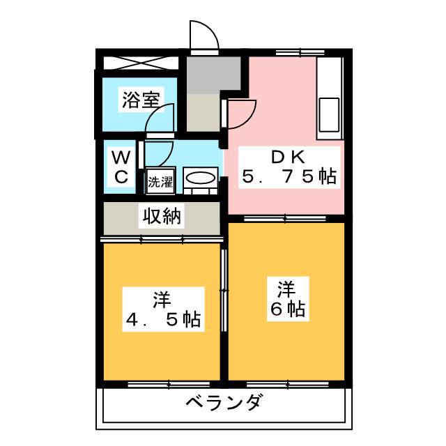 グリーンハウス B(2DK/2階)の間取り写真