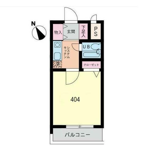 フジビューハイツ山下(1K/4階)の間取り写真