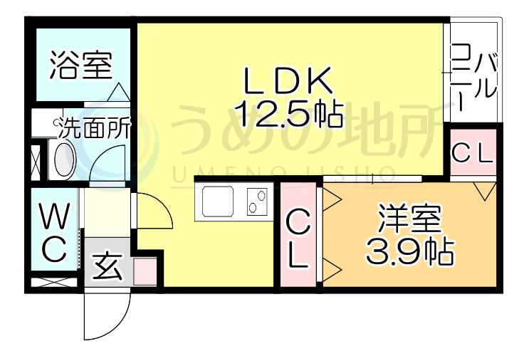 メゾンソレイユ久留米A(1LDK/1階)の間取り写真