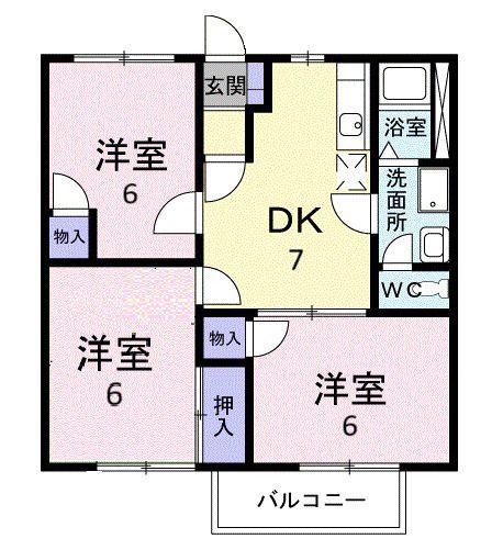 グリーンハウスマチニワサカ(3DK/2階)の間取り写真