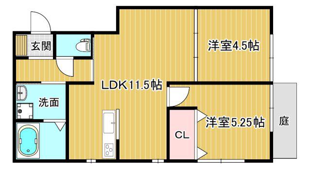 KARIN北神戸(2LDK/1階)の間取り写真