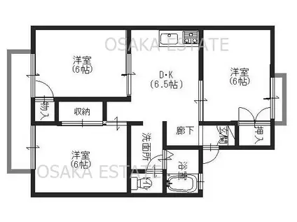 ルミナス忠岡(3DK/1階)の間取り写真