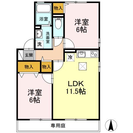 ファミール三筋C棟(2LDK/1階)の間取り写真
