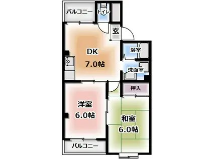 ラリーブコート岸和田(2DK/2階)の間取り写真