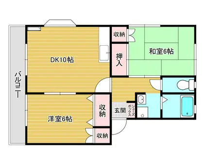 パレス紫苑A(2DK/2階)の間取り写真