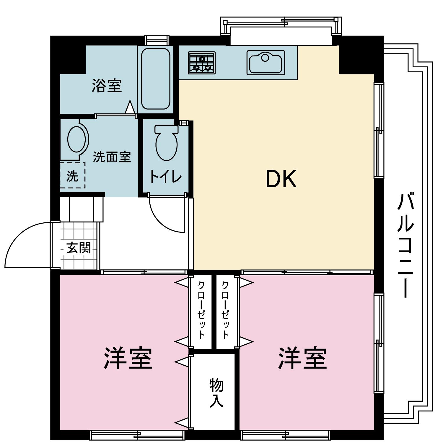 SAKLA夙川(2DK/4階)の間取り写真