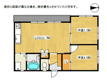 コーポかねまつ(2LDK/2階)の間取り写真
