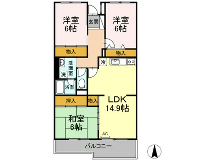 レジデンス新百合ヶ丘B棟(3LDK/1階)の間取り写真