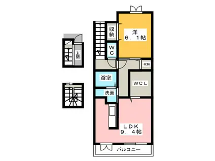 静岡県浜松市中央区 3階建 築12年(1LDK/3階)の間取り写真