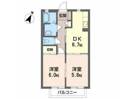 シャーメゾン西本(2DK/1階)の間取り写真