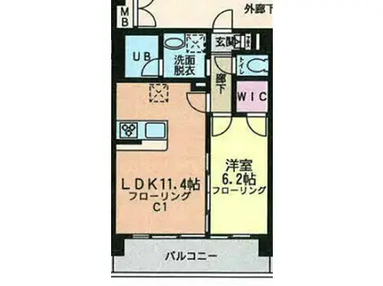 ラフィネ志木(1LDK/2階)の間取り写真