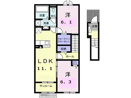ローズ ガーデン 大野 B(2LDK/2階)の間取り写真