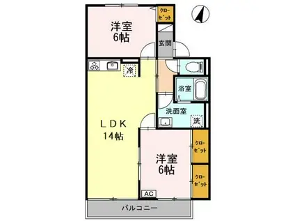 ウィステリアII(2LDK/1階)の間取り写真