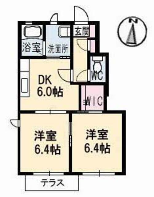 メゾンド フルール B棟(2DK/1階)の間取り写真